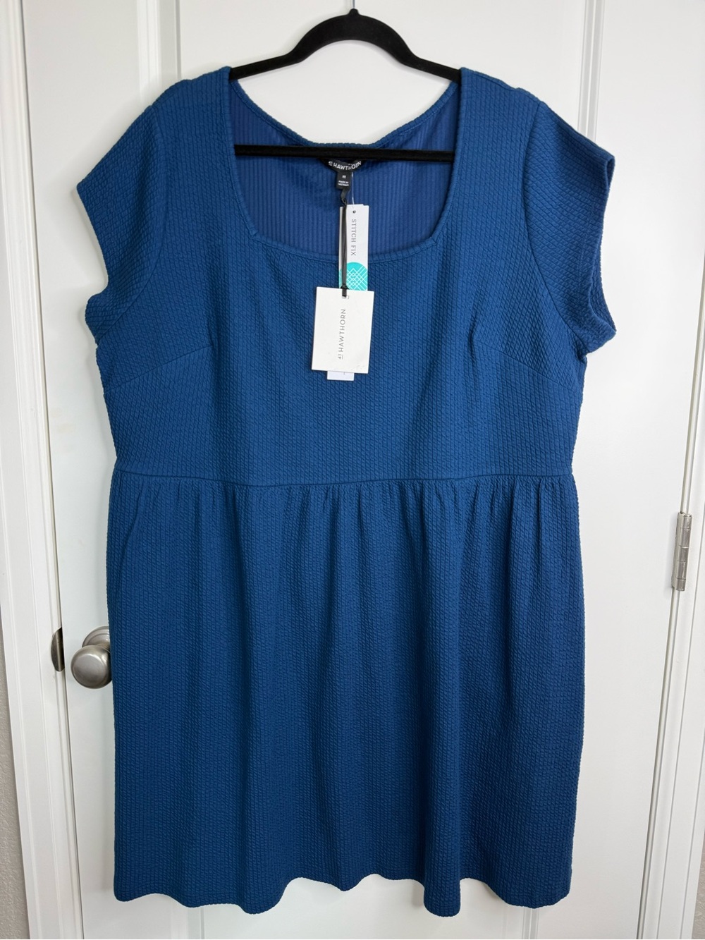 41 Hawthorn Claudia Square Neck Dress Navy Blue 3X NWT Plus Size pockets - Picture 3 of 11